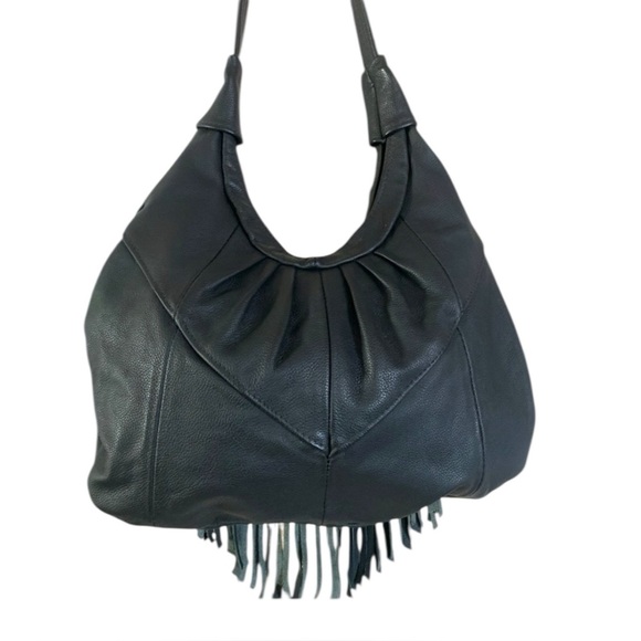 Leather Western Fringe Crossbody Bag Black Hobo Concho Bag 15 x 14 NWOT - Picture 3 of 17